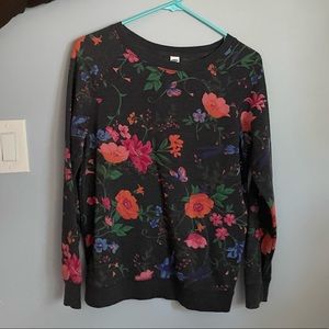 Old navy crew neck sweatshirt, size XS, Black floral print